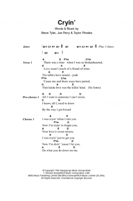 page one of Cryin' (Guitar Chords/Lyrics)