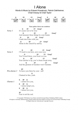 page one of I Alone (Guitar Chords/Lyrics)