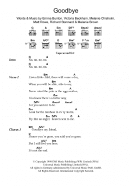 page one of Goodbye (Guitar Chords/Lyrics)