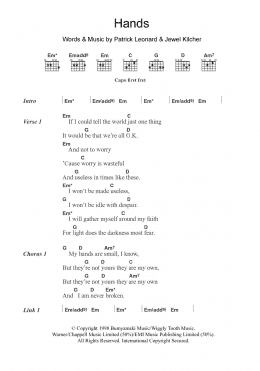 page one of Hands (Guitar Chords/Lyrics)