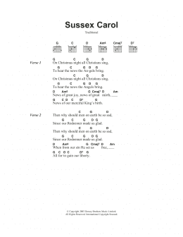 page one of Sussex Carol (Guitar Chords/Lyrics)