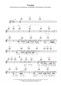 page one of Trouble (Lead Sheet / Fake Book)