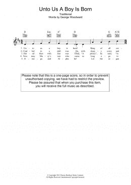 page one of Unto Us A Boy Is Born (Lead Sheet / Fake Book)