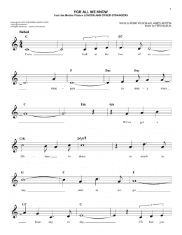 page one of For All We Know (Easy Lead Sheet / Fake Book)