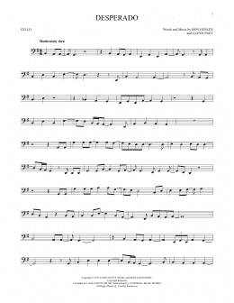 page one of Desperado (Cello Solo)