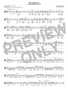 page one of Welcome Back (Lead Sheet / Fake Book)