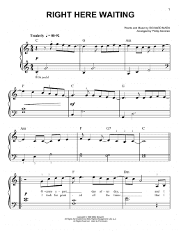 page one of Right Here Waiting (arr. Phillip Keveren) (Easy Piano)