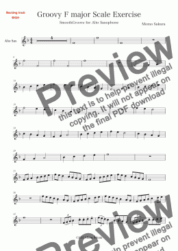 page one of Groovy F major scale exercise for Intermediate Alto Saxophone