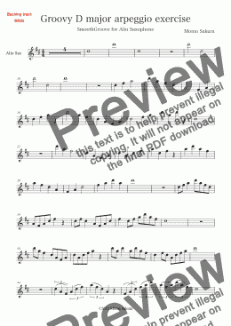 page one of Groovy D major arpeggio exercise for Intermediate Alto Saxophone