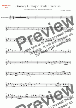 page one of Groovy G major scale exercise for Intermediate Baritone Saxophone