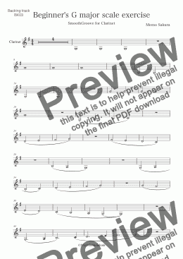 page one of Beginner's G major scale exercise for Clarinet