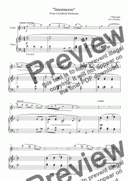 page one of Intermezzo for Cavalleria Rusticana violin and piano 