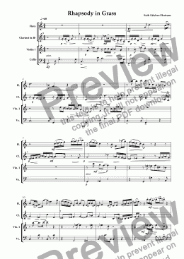 page one of Rhapsody in Grass (mixed quartet; flute,clarinet,violin,violincello)