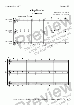 page one of Guitar Trio: Gagliarda (GT/Playing Score)