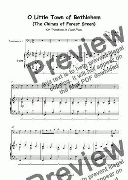 page one of O Little Town of Bethlehem for Solo Trombone in C and Piano