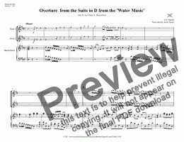 page one of Overture from Suite in D from the Water Music for two Flutes & Keyboard