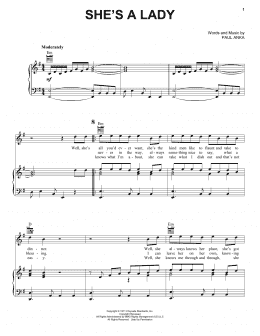 page one of She's A Lady (Piano, Vocal & Guitar Chords (Right-Hand Melody))