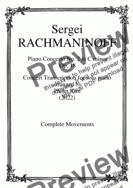 page one of Rachmaninoff Piano Concerto No. 2 Concert Transcription for Solo Piano