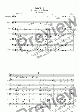 page one of Suite No. 3  for chamber orchestra, Op. 77 - III. Chaconne