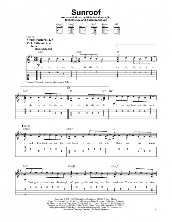 Sunroof (Easy Guitar Tab) - Print Sheet Music Now