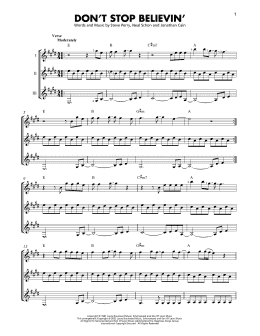 page one of Don't Stop Believin' (Guitar Ensemble)