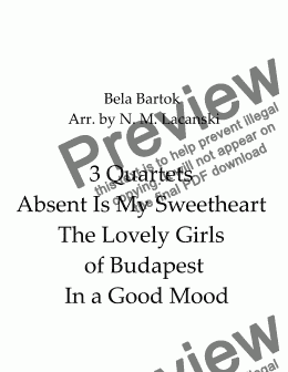 page one of  3 Quartets Absent Is My Sweetheart The Lovely Girls of Budapest In a Good Mood 