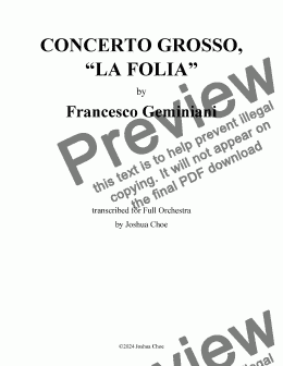 page one of Concerto grosso in d minor, H.143, "La Folia"