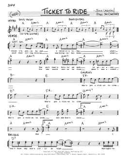 page one of Ticket To Ride (Real Book – Melody, Lyrics & Chords)