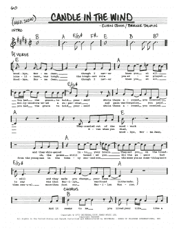 page one of Candle In The Wind (Real Book – Melody, Lyrics & Chords)