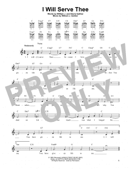 page one of I Will Serve Thee (Easy Guitar)