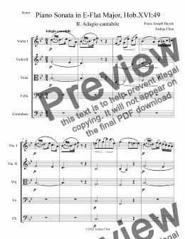 page one of Piano Sonata in E-flat major, Hob.XVI:49, Movement 2