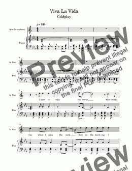 page one of Viva La Vida - Alto Sax