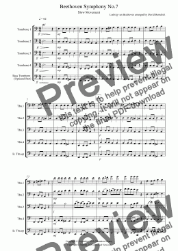 page one of Beethoven Symphony No.7 (slow movement) for Trombone Quartet