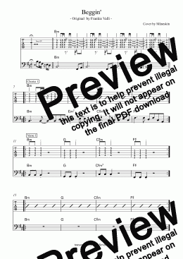 page one of Beggin' - Maneskin (guitar tabs and bass sheet music)