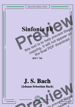 page one of J. S. Bach-Sinfonia No.10,in G Major,BWV 796,Version II,for Piano