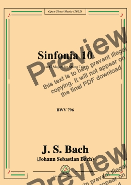 page one of J. S. Bach-Sinfonia No.10,in G Major,BWV 796,for String Trio