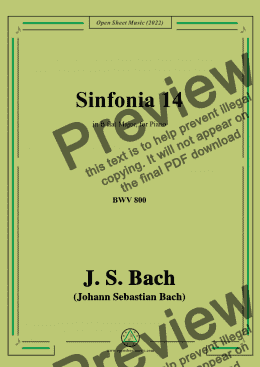 page one of J. S. Bach-Sinfonia No.14,in B flat Major,BWV 800,Version II,for Piano