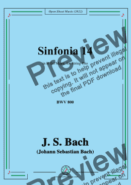 page one of J. S. Bach-Sinfonia No.14,in B flat Major,BWV 800,for String Trio