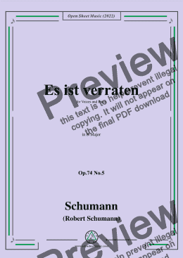 page one of Schumann-Es ist verraten,Op.74 No.5,in B Major