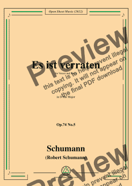 page one of Schumann-Es ist verraten,Op.74 No.5,in D flat Major