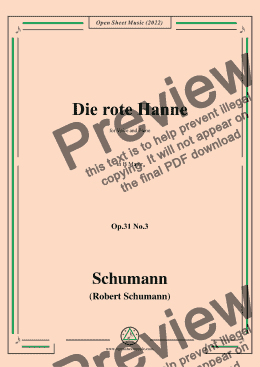 page one of Schumann-Die rote Hanne,Op.31 No.3,in B Major