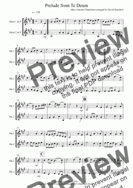 page one of Prelude from Te Deum (version two) for Horn Duet