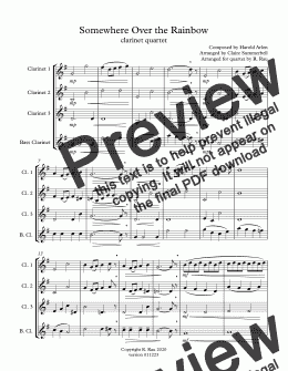 page one of Over the Rainbow - clarinet quartet