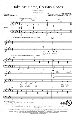 page one of Take Me Home, Country Roads (arr. Roger Emerson) (2-Part Choir)