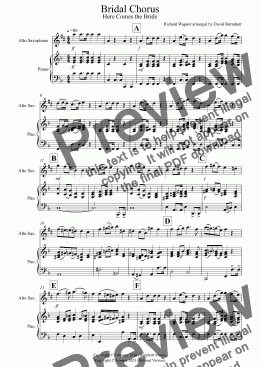 page one of Bridal Chorus "Here Comes The Bride" for Alto Saxophone and Piano