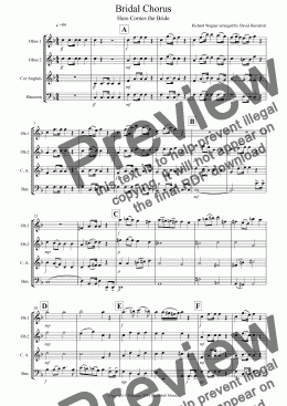 page one of Bridal Chorus "Here Comes The Bride" for Double Reed Quartet