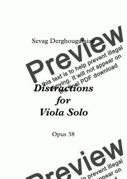 page one of Distractions Opus 38 - for Viola Solo 