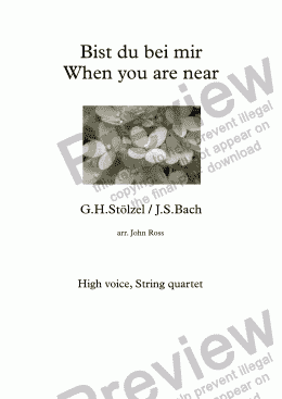 page one of Bist du bei mir / When you are near - High voice, String quartet