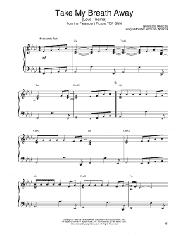 page one of Take My Breath Away (Love Theme) (Piano Solo)