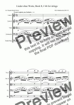 page one of Mendelssohn: Lieder ohne worte, Book 8, #46 in G minor for string orchestra.